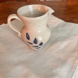 Pottery Pitcher with Blue Leaf Design